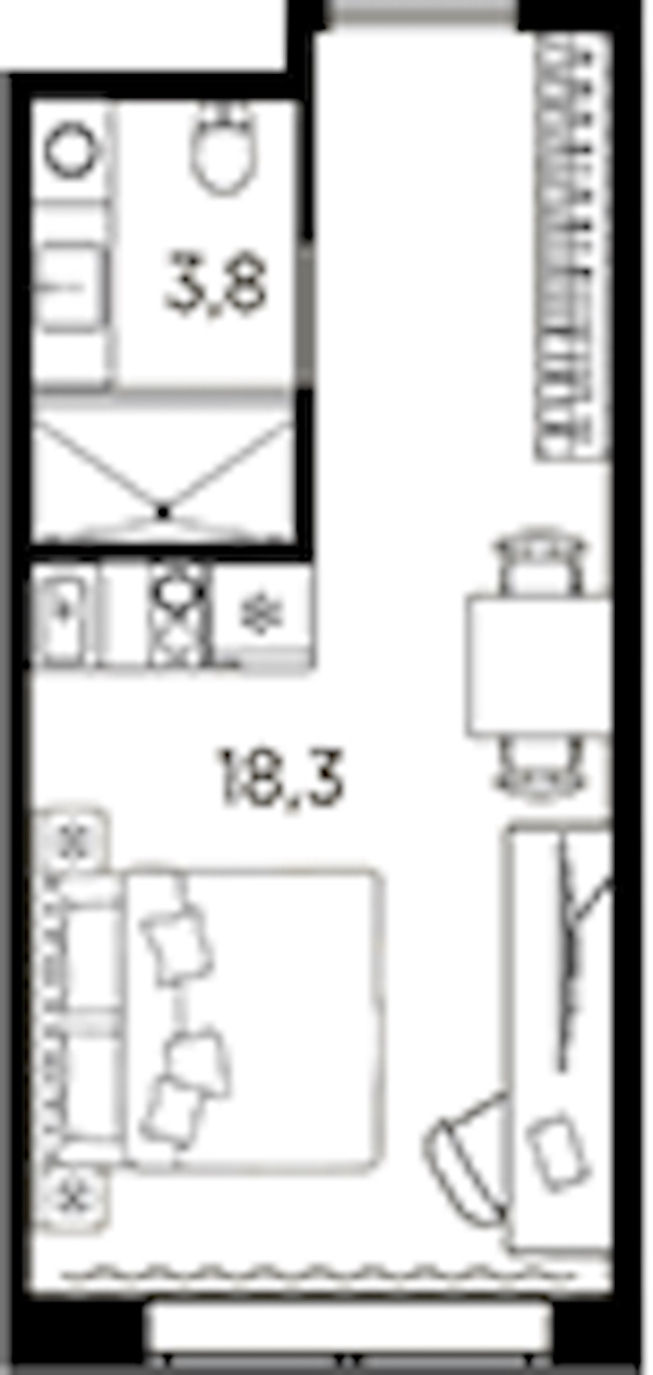 Квартира студия 22.1 м², 7/13 эт., ЖК «AVENIR Industrial»